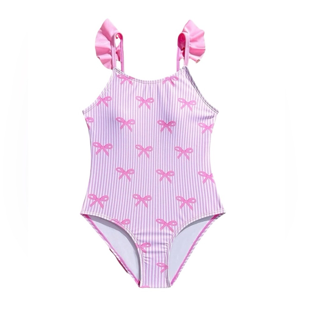 Girls Pink Bow One-Piece Swimsuit